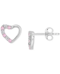 Pink Cubic Zirconia Heart Stud Earrings 14k Rose Gold over Sterling Silver