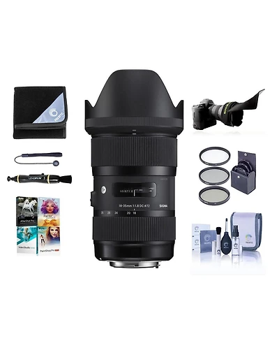 Sigma 18-35mm f/1.8 Dc Hsm Art Lens for Nikon F, Bundle with ProOptic 72mm Filter Kit, Flex Lens Shade, Cleaning Kit, Cap Tether, Lens Wrap, LensPen L