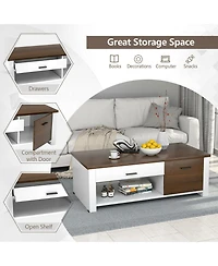 Modern Coffee Table with Front Back Drawers and Compartments for Living Room