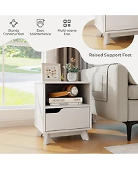 Mid Century Modern Bedside Table with Storage Drawer and Open Shelf-White