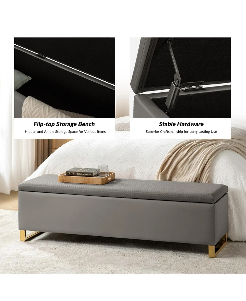 Flora Modern 60" Wide Storage Bench with Two Ottomans