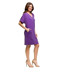 24seven Comfort Apparel Women's V Neck Loose Fit Short Sleeve Pocket T Shirt Dress
