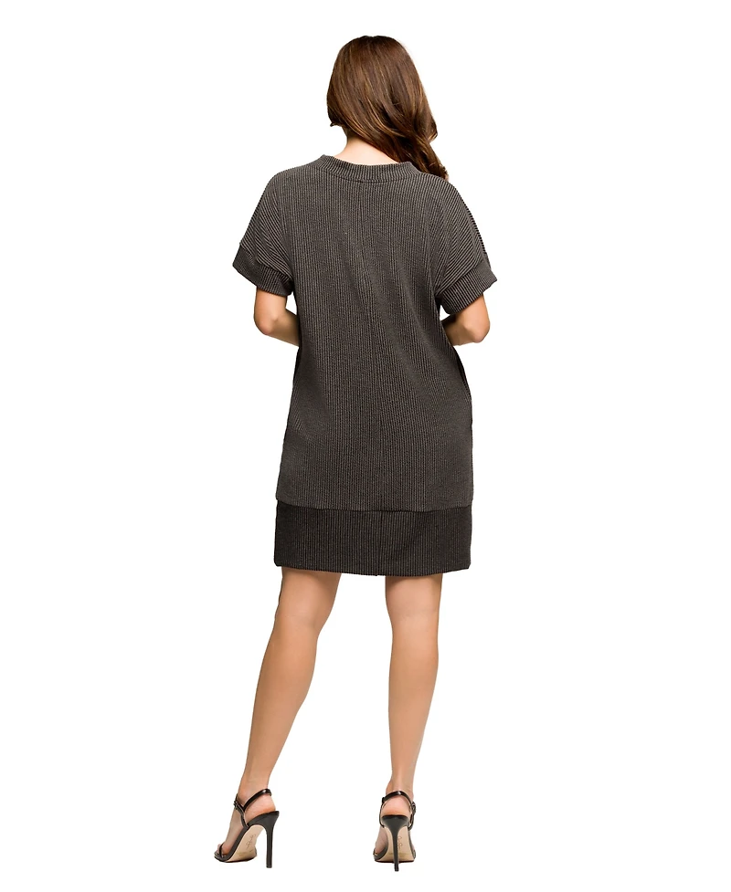 24seven Comfort Apparel Women's V Neck Loose Fit Short Sleeve Pocket T Shirt Dress