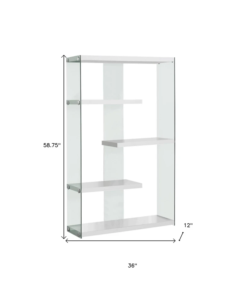 59" White Glass Four Tier Etagere Bookcase