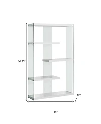 59" White Glass Four Tier Etagere Bookcase