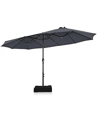 Gymax 15 ft Double-Sided Patio Umbrella Market Twin w/ Enhanced Base