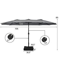 Gymax 15 ft Double-Sided Patio Twin Umbrella Extra-Large Market w/ Base