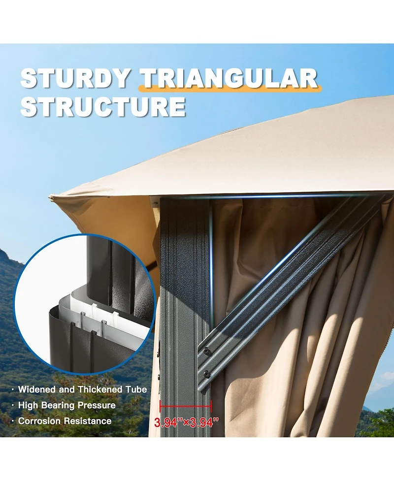Gazebo 10x14FT, Outdoor with Double Roofs, Privacy Curtains, Mosquito Nettings, Heavy Duty Metal Frame Party Tent Canopy