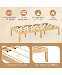Twin Size Wooden Platform Bed Frame 14" with Rubber Wood Legs Under-bed Storage
