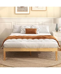 Queen Size Wooden Platform Bed Frame 14" with Rubber Wood Legs Under-bed Storage