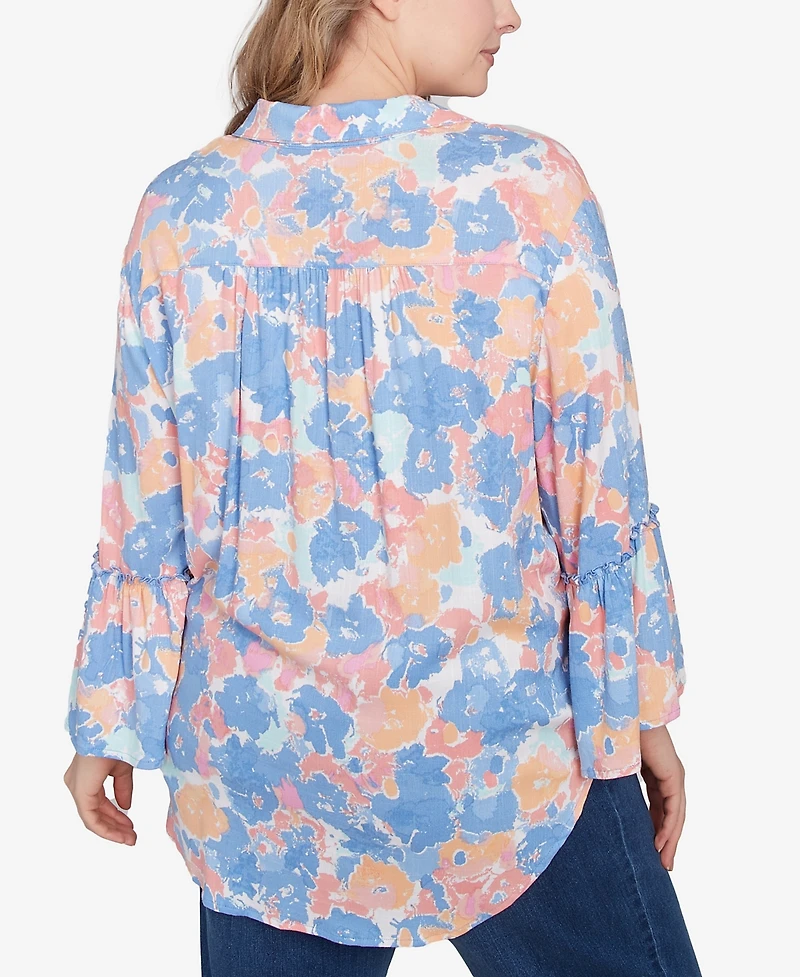 Ruby Rd. Plus Floral Button Tie Front Top