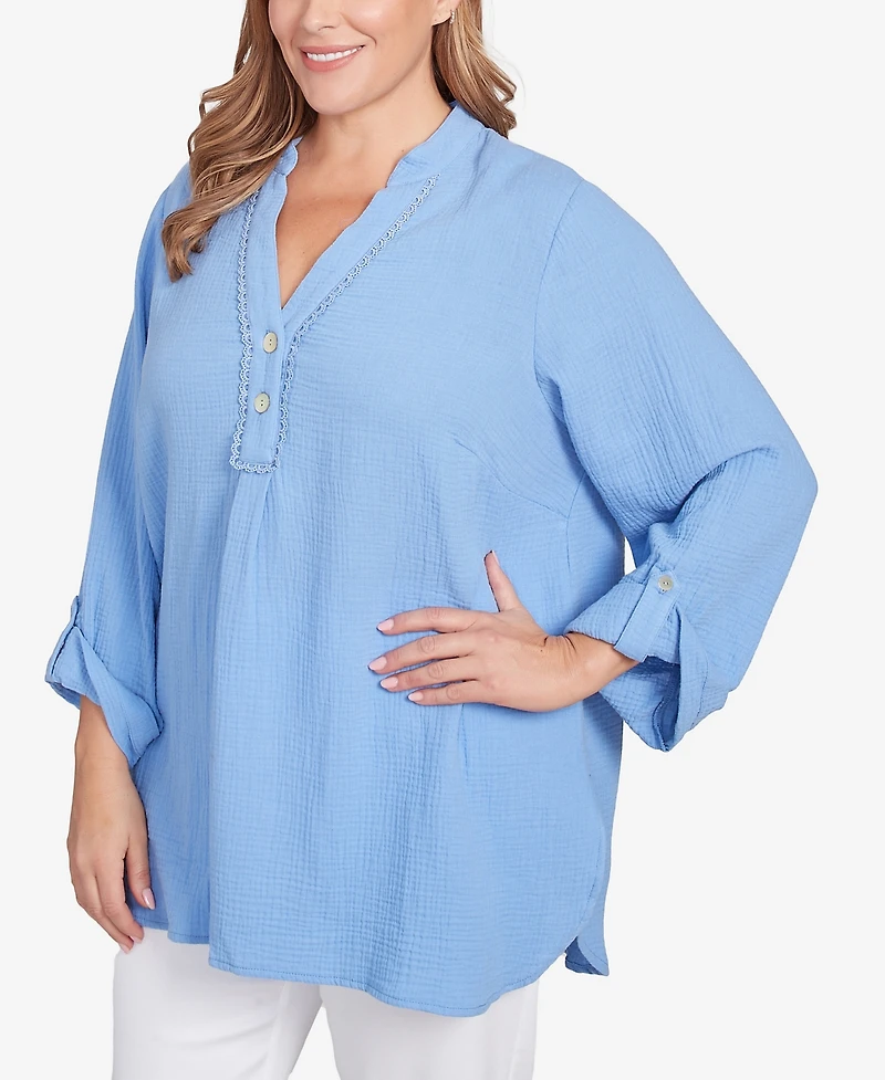 Ruby Rd. Plus Sleeve Henley Top