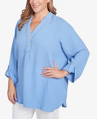 Ruby Rd. Plus Sleeve Henley Top