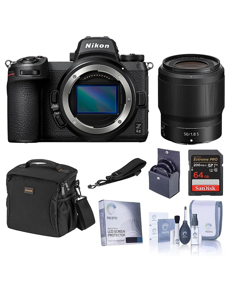 Nikon Z 6II Mirrorless Digital Camera with Nikkor Z 50mm f/1.8 S Lens, Bundle with 64GB Uhs-i Memory Card, Shoulder Bag, 62mm Filter Kit, Screen Prote