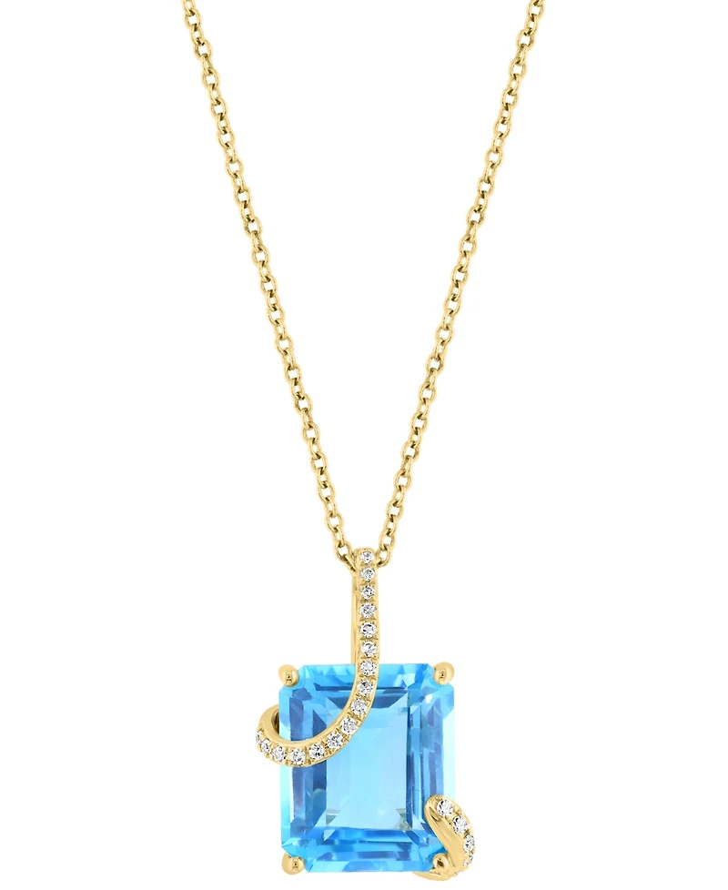 Effy Blue Topaz (8-1/3 ct. t.w.) & Diamond (1/10 ct. tw.) Wrap Pendant Necklace in 14k Gold, 17" + 1" extender