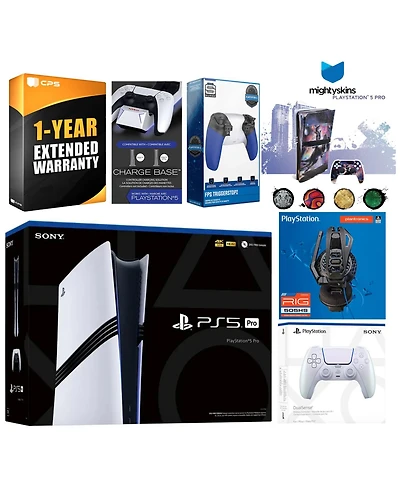 Sony Playstation 5 Pro Bundle with Extra Cosmic Red Controller, Plantronics Headset, Trigger Stop Kit, Dual Charge Dock and MightySkins Decal Voucher