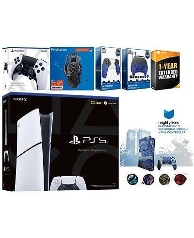 Sony Playstation 5 Slim Digital with Extra Edge Controller, Plantronics Headset, Gamer Kit, Trigger Kit and MightySkins Decal Voucher + 1 Year Cps Ext