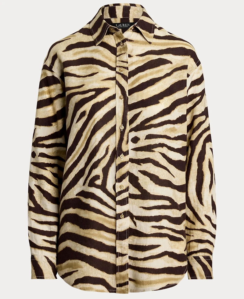 Lauren Ralph Women's Relaxed-Fit Zebra-Print Linen Shirt