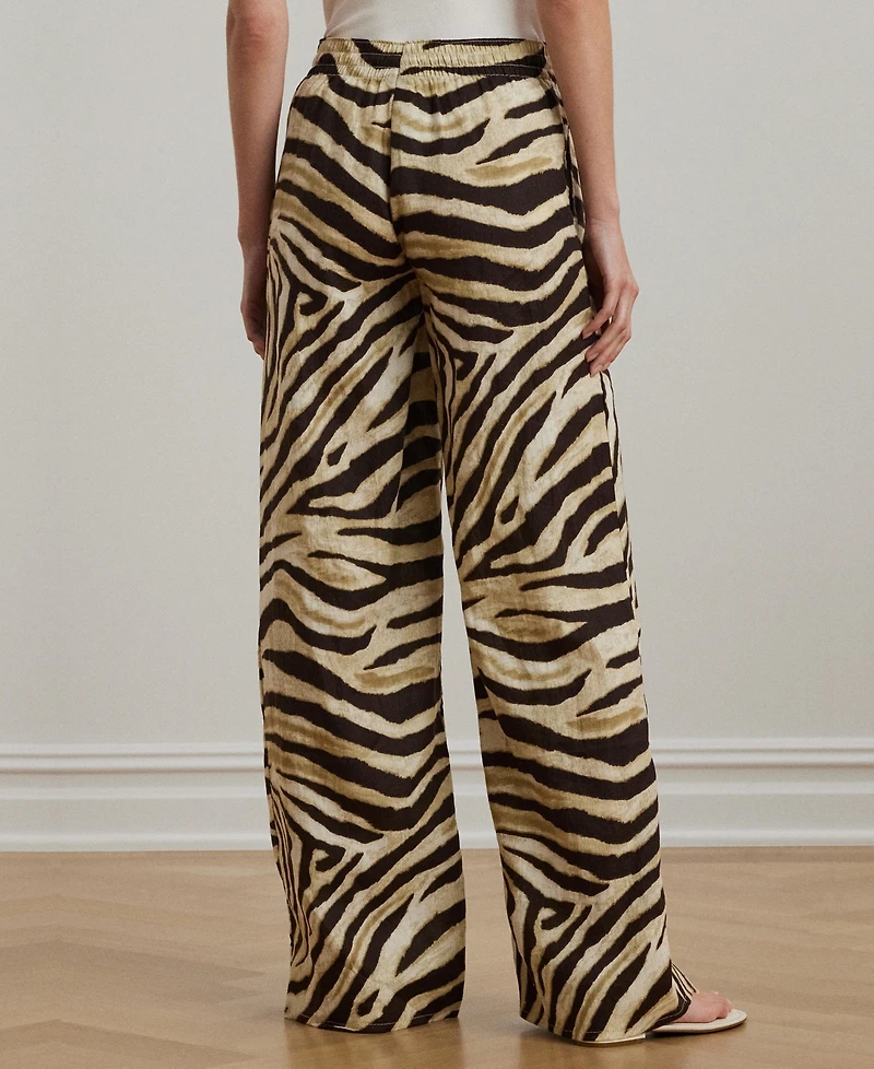Lauren Ralph Women's Zebra-Print Linen Wide-Leg Pants