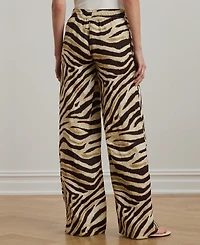 Lauren Ralph Women's Zebra-Print Linen Wide-Leg Pants