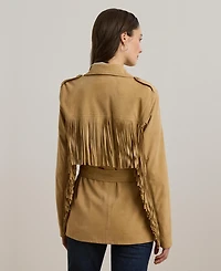 Lauren Ralph Women's Fringe-Trim Belted Goat-Suede Jacket