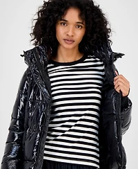S13 Women's Ella Hooded Thumbhole-Cuff Shine Puffer Coat