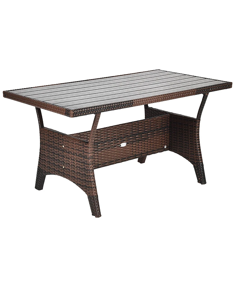 3PCS Rattan Dining Set Patio Furniture 6 Seats Sofa Cushioned