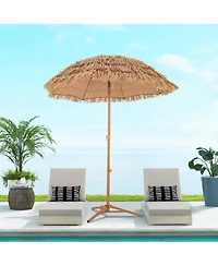 Gymax 6.5 Ft Thatched Tiki Umbrella w/ Foldable Stand Hawaiian Style Beach Umbrella