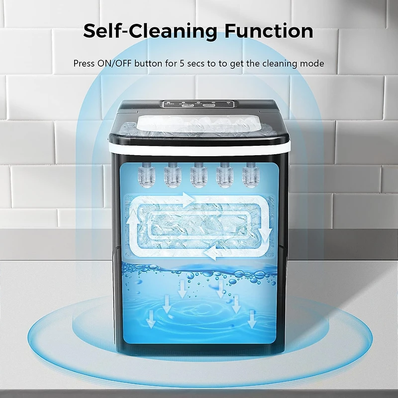 Cowsar Ice Maker Countertop Ice Machine, 2 Sizes S/L 8 Bullet Ice Ready in 9 Mins, 26.5lbs/24H, Portable Small Ice Maker with Self-Cleaning,Scoop,Bask