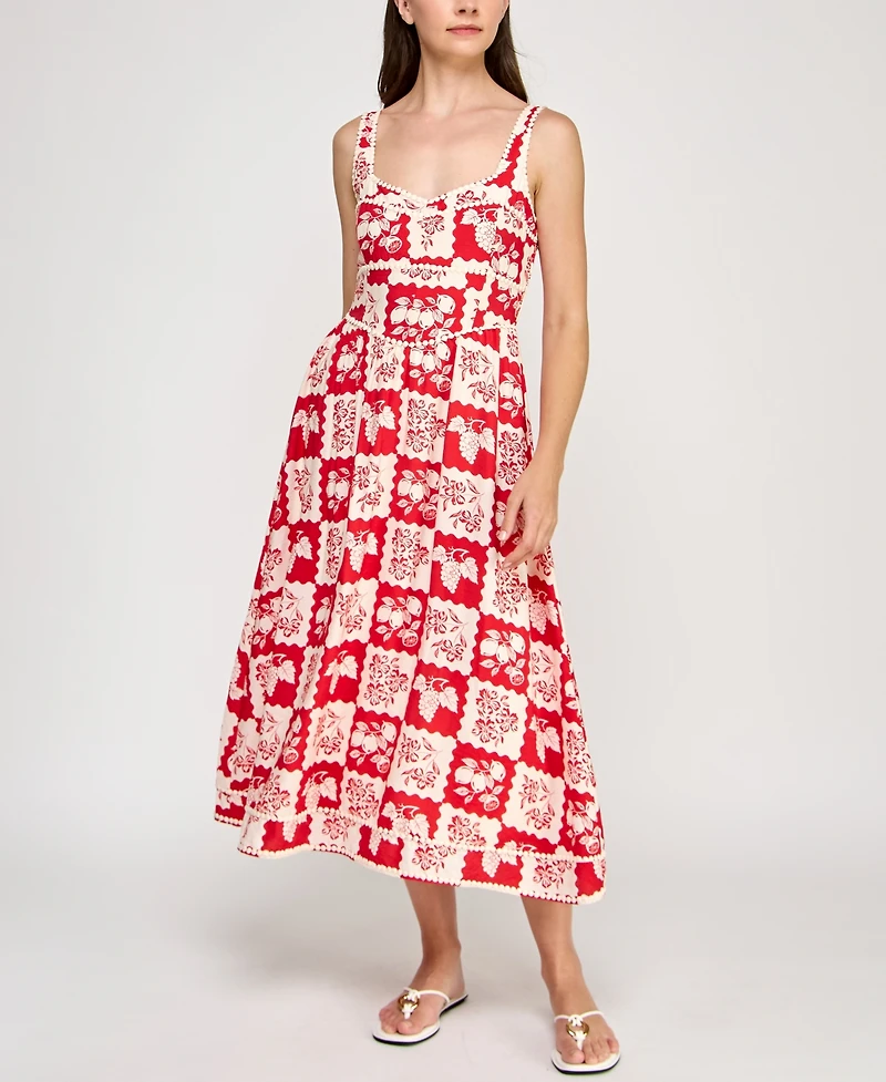 Planet Gold Juniors' Floral-Print Pom Pom-Trim Dress