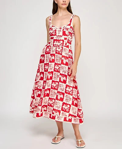 Planet Gold Juniors' Floral-Print Pom Pom-Trim Dress