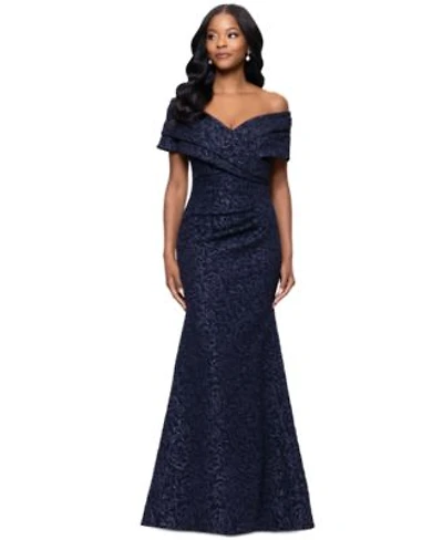 Betsy Adam Womens Off The Shoulder Brocade Gown