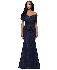 Betsy Adam Womens Off The Shoulder Brocade Gown