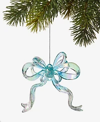 Holiday Lane Pastel Shine Blue Glitter Bow Ornament, Macy's Exclusive