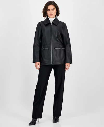 Anne Klein Women's Zip-Front Leather Jacket