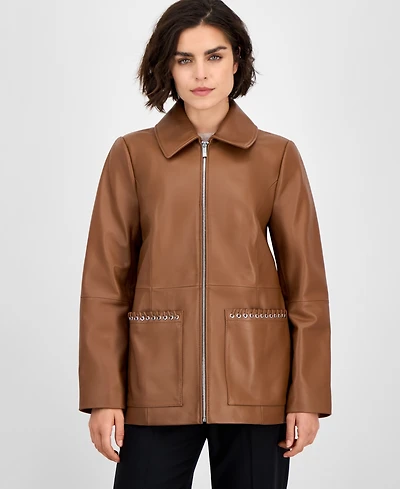 Anne Klein Women's Zip-Front Leather Jacket
