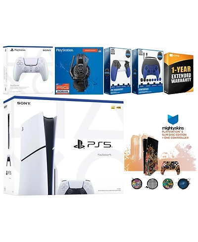 Sony Playstation 5 Slim Disc with Extra Controller, Plantronics Headset, Gamer Kit, Trigger Kit and MightySkins Decal Voucher + 1 Year Cps Extended Wa