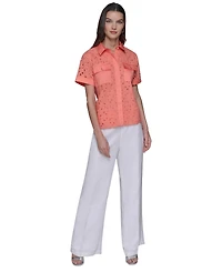 Karl Lagerfeld Paris Women's Eyelet Cotton Shirt