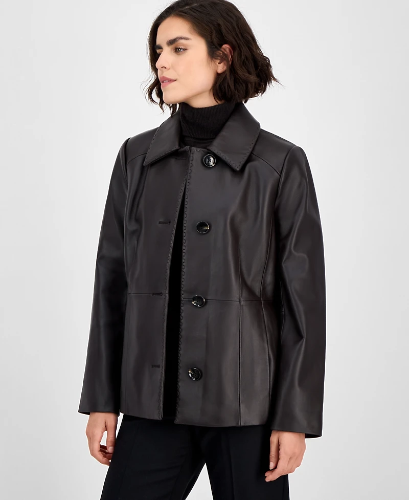 Anne Klein Women's Single-Breasted Leather Coat