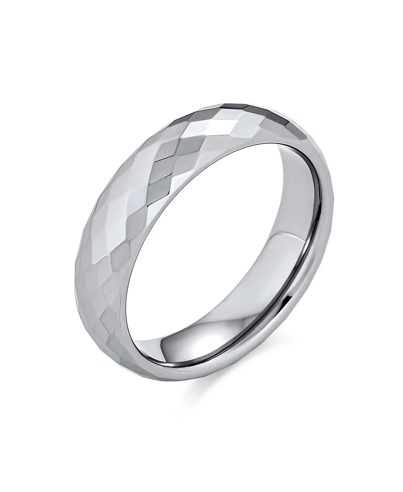 Bling Jewelry Multi Faceted Prism Cut Titanium Band Rings Silver Tone Comfort Fit 5MM