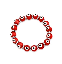 Bling Jewelry Set of 2 Turkish Glass Bead Evil Eye Stretch Bracelet with Crystal Spacers