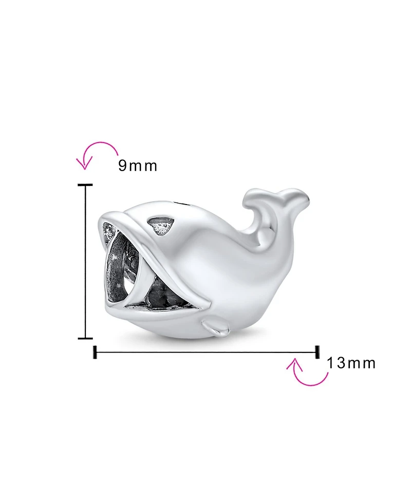 Bling Jewelry Set of 2 Nautical Ocean Whale Charm Bead Glass Oxidized Sterling Silver
