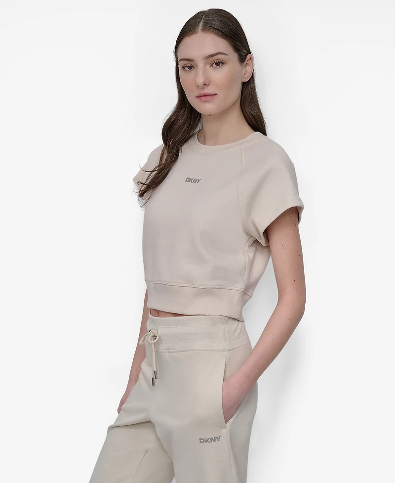 Dkny Women's Mini Stud Logo Short Sleeve Cropped Top