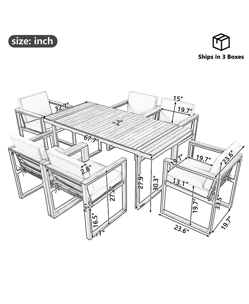 Mondawe 7 Pieces Outdoor Dining Set Patio Table and Chair