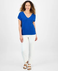 Style & Co Petite Cotton Double V-Neck Sweater, Exclusively at Macy's