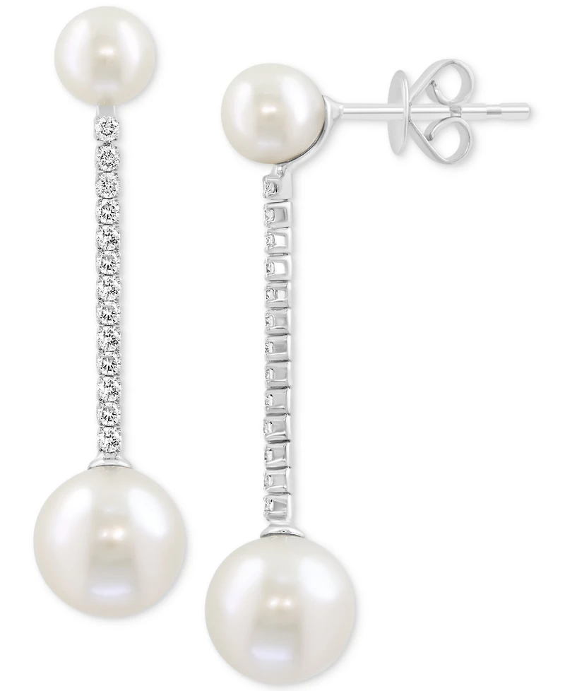Effy Cultured Freshwater Pearl (5-8mm) & Diamond (1/4 ct. t.w.) Linear Drop Earrings in 14k White Gold