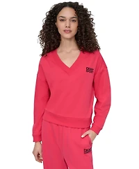 Dkny Sport Women's Rhinestone-Logo V-Neck Pullover Top