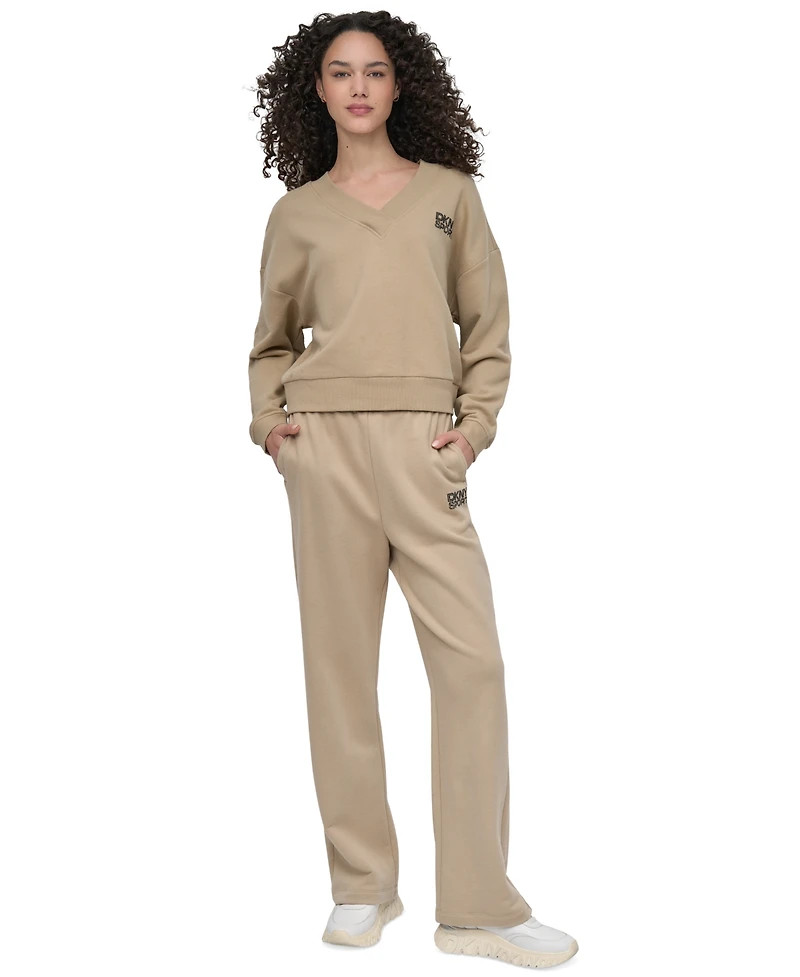 Dkny Sport Women's Rhinestone-Logo V-Neck Pullover Top