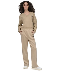 Dkny Sport Women's Rhinestone-Logo V-Neck Pullover Top