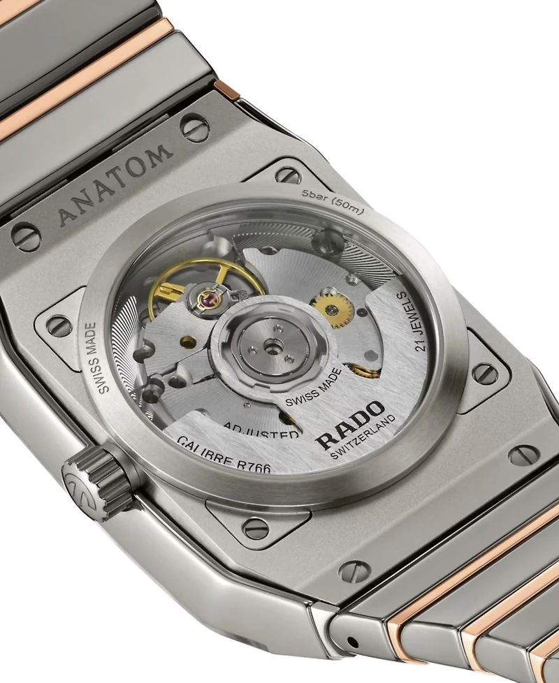 Rado Unisex Swiss Automatic Anatom Rose Gold Pvd Stainless Steel & Gray Ceramic Bracelet Watch 33mm
